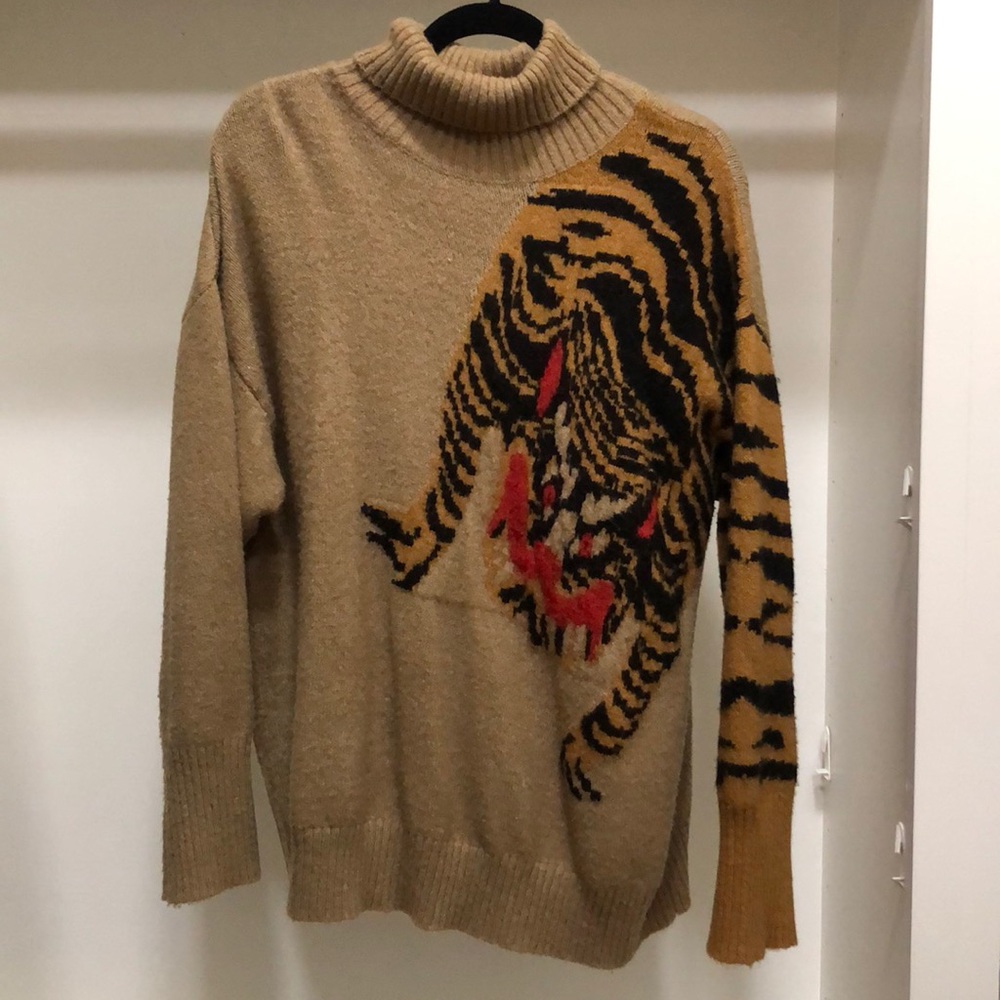 Brown Tiger Turtleneck Sweater